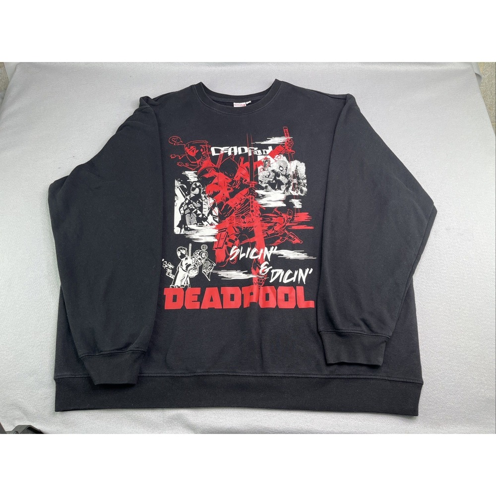 Marvel Deadpool Slicin' & Dicin' Graphic Sweatshirt 3XL Black Comic Crewneck